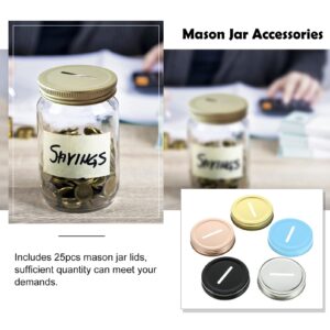 ARTIBETTER 25pcs Coin Slot Lids for Regular Mouth Mason Jars Piggy Banks 70mm