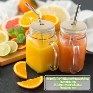 COLOROUND【REGULAR Mouth Lids】2 Pack Mason Jar Lids with Straw Hole Regular Mason Jar Cup Lids Reusable Bamboo Lids Mason Jar Tops with 3 Stainless Steel Straws & 1 Brush for Regular Mouth Mason Jars