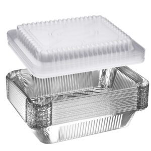 nyhi 30-pack heavy duty disposable aluminum oblong foil pans with plastic covers recyclable tin food storage tray extra-sturdy containers for cooking, baking, meal prep, takeout - 8.4" x 5.9" - 2.25lb