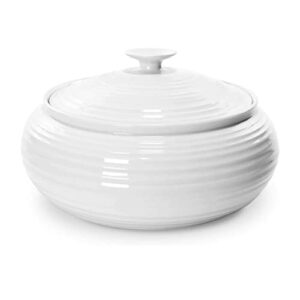 portmeirion sophie conran white low covered casserole dish | 3 quart round casserole serving dish | made from fine porcelain | dishwasher and microwave safe
