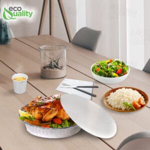 EcoQuality (500 Pack) - 9 Inch Disposable Round Aluminum Foil Take-Out Pans with Board Lids Set - Disposable Tin Containers, Perfect for Baking, Cooking, Catering, Parties, Restaurants