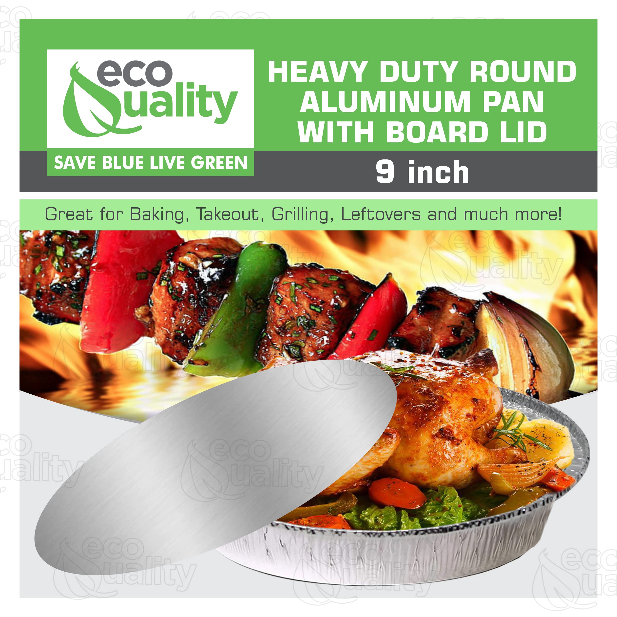 EcoQuality (500 Pack) - 9 Inch Disposable Round Aluminum Foil Take-Out Pans with Board Lids Set - Disposable Tin Containers, Perfect for Baking, Cooking, Catering, Parties, Restaurants