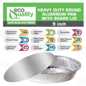 EcoQuality (500 Pack) - 9 Inch Disposable Round Aluminum Foil Take-Out Pans with Board Lids Set - Disposable Tin Containers, Perfect for Baking, Cooking, Catering, Parties, Restaurants