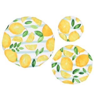 cabilock reusable bowl covers set of 3 lids sizes elastic bowl cover universal food bowl cloth lid food storage covers reusable lids for food, fruits, leftover (yellow)