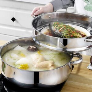 Yardwe Scarab Hot Pot 5 Steamer Pans Tier Premium Stainless Steel Steamer Set Cookware Pot Sauce Pot Multi-Layer steam Food Pot Boiler Steamer cookware (28cm) Aluminum Steamer Pot