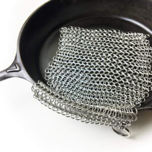 Chain Mail Scrubber by Crisbee - 316 Stainless Steel - Rust Resistant - Perfect for Cast Iron and Carbon Steel Cookware by Crisbee