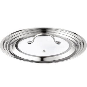 cook n home stainless steel with glass center universal lid, fits 8, 10.25, 11, and 12-inch