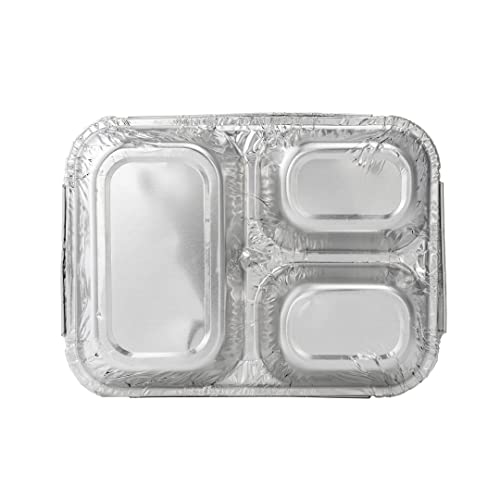 Restaurantware Foil Lux 23 Ounce Aluminum Food Containers 100 Rectangle Aluminum Pans - Lids Sold Separately 3 Compartments Silver Aluminum Foil Containers For Storing Baking And Meal Prep