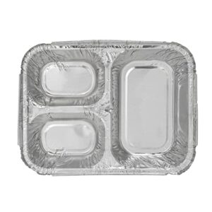 Restaurantware Foil Lux 23 Ounce Aluminum Food Containers 100 Rectangle Aluminum Pans - Lids Sold Separately 3 Compartments Silver Aluminum Foil Containers For Storing Baking And Meal Prep