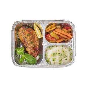 Restaurantware Foil Lux 23 Ounce Aluminum Food Containers 100 Rectangle Aluminum Pans - Lids Sold Separately 3 Compartments Silver Aluminum Foil Containers For Storing Baking And Meal Prep