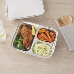 Restaurantware Foil Lux 23 Ounce Aluminum Food Containers 100 Rectangle Aluminum Pans - Lids Sold Separately 3 Compartments Silver Aluminum Foil Containers For Storing Baking And Meal Prep