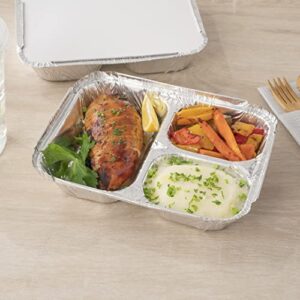 Restaurantware Foil Lux 23 Ounce Aluminum Food Containers 100 Rectangle Aluminum Pans - Lids Sold Separately 3 Compartments Silver Aluminum Foil Containers For Storing Baking And Meal Prep