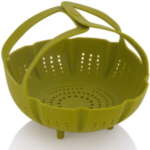 zavor silicone steamer basket & strainer for 6qt & larger pressure cookers, multicookers, instant & stock pots | bpa-free, non-scratch pressure cooker accessories collection, green (zacmisb22)