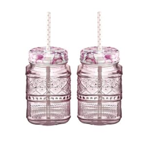 godinger mason jars, storage jars, glass canister for storage, claro pink 16oz, set of 2