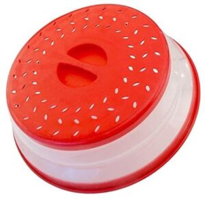 wamba vented collapsible microwave splatter proof food plate cover with easy grip handle dishwasher-safe, bpa-free silicone & plastic, 10.5″ round, (red) x2