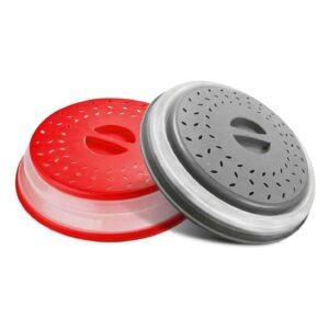 Wamba Vented Collapsible Microwave Splatter Proof Food Plate Cover With Easy Grip Handle Dishwasher-Safe, BPA-Free Silicone & Plastic, 10.5″ Round, (Red) X2