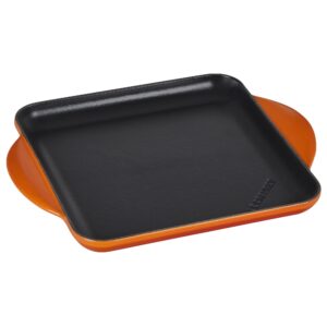 le creuset enamaled cast iron square griddle, 9.5", flame