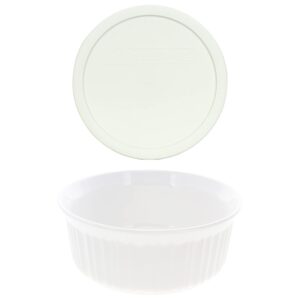 corningware fs5 1.5qt round french white casserole bowl and f-5-pc plastic lid