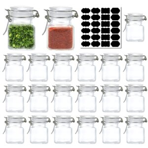 tiyoorta square apothecary glass jar with locking lid clamp closure - 3.5oz spice jars with leak proof rubber gasket - for honey, jams, bean, handicraft, tag included(20pcs)