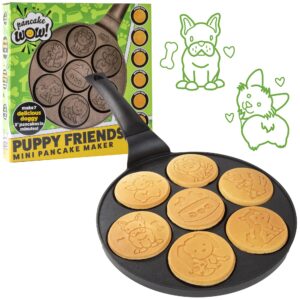 puppy friends mini pancake pan - make 7 unique flapjacks - nonstick griddle for breakfast pup animal fun & easy cleanup - fun dog related gift for kids & adults, boys or girls
