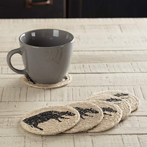 VHC Brands Sawyer Mill Cow Jute Coaster, 6-Piece Set, Bleached White, 4"