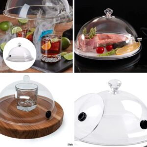 Smoking Gun Cup Lid & Cloche for Cocktail Food Smoke infuser. A Chef & Entertainers Tool. Transparent Plastic 2pc Accessory Disk Cover 4.75” & Dome 12” Extra Large