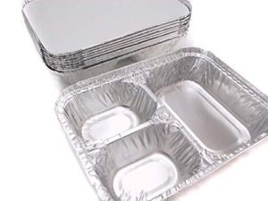 disposable aluminum 3 compartment t.v dinner trays with board lid #210l (100)