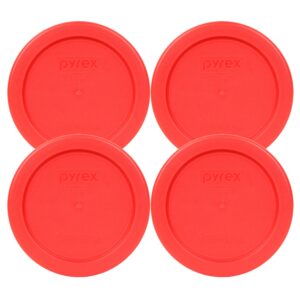 pyrex 7202-pc red round 1 cup plastic storage lid, made in usa - 4 pack