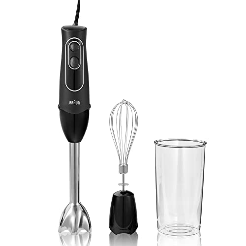 Braun MultiQuick 5 Immersion Hand Blender Patented Technology - Powerful 350 Watt - Dual Speed - Includes Beaker, Whisk, 505, Black, MQ505