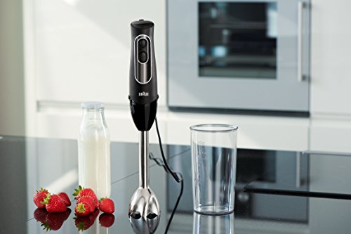 Braun MultiQuick 5 Immersion Hand Blender Patented Technology - Powerful 350 Watt - Dual Speed - Includes Beaker, Whisk, 505, Black, MQ505