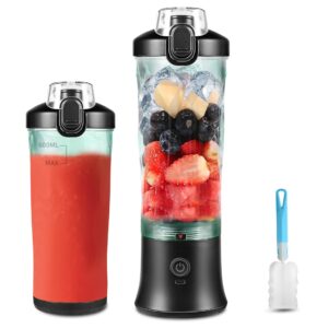 20 Oz Portable Blender USB Rechargeable, Supkitdin Waterproof Personal Blender for Shakes and Smoothies, with 6 Ultra-sharp Blades for Travel, Office & Sports (Black)