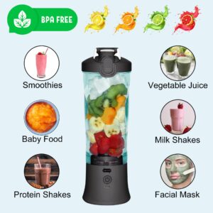 20 Oz Portable Blender USB Rechargeable, Supkitdin Waterproof Personal Blender for Shakes and Smoothies, with 6 Ultra-sharp Blades for Travel, Office & Sports (Black)