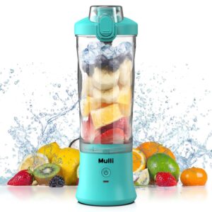 mulli portable blender,personal blender for shakes and smoothies,rechargeable mini mixer, 20 oz with travel lid for home/kitchen/gym