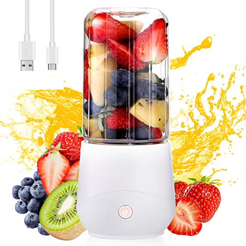 Portable Blender Personal Size Blender - Mini Blender for Shakes and Smoothies USB Charge Small Blender Fresh Juice Blender Cup with 4 Blades for Travel Kitchen Gym Office Outdoors