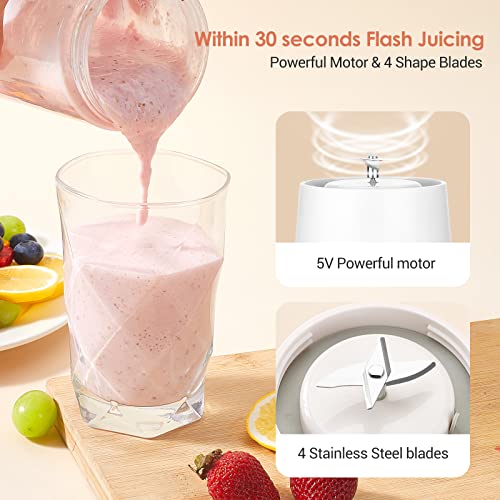 Portable Blender Personal Size Blender - Mini Blender for Shakes and Smoothies USB Charge Small Blender Fresh Juice Blender Cup with 4 Blades for Travel Kitchen Gym Office Outdoors