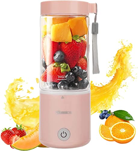 Gbasics Portable Blender USB Rechargeable, Personal Size Blender for Shakes and Smoothies, 14.2 Oz Mini Juicer Cup for Sports, Travel Outdoors and Kitchen