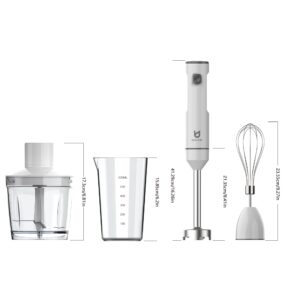 Cordless Hand Blender, UTALENT Variable Speed Immersion Blender Rechargeable, with 500ml Chopper, 600ml container, Egg Whisk, for Smoothies, Baby Food and Soups – White