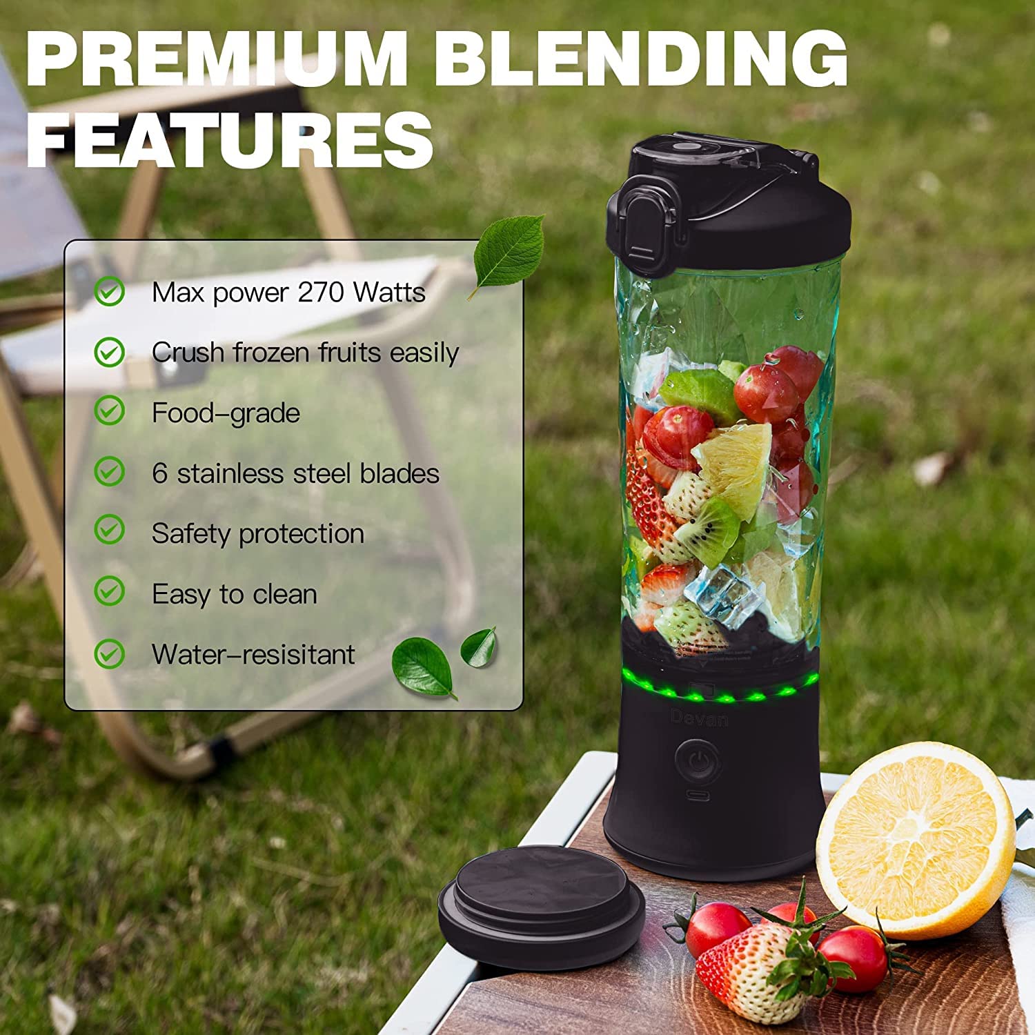 270W Portable Blender, Blenders for Shakes and Smoothies, 20oz (600ml)4000mAh Rechargeable Type-C Personal Blender, Mini Blender with Six Blades,Blender Bottle–Ideal for Traveling, Gym, Office(Blanck)