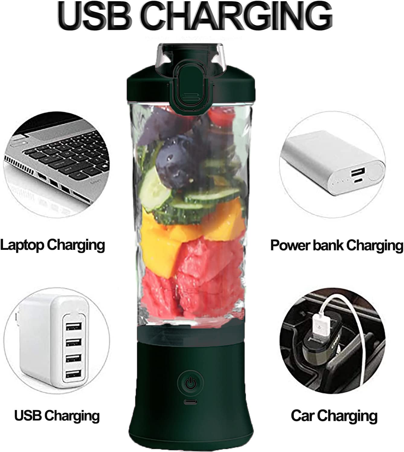 270W Portable Blender, Blenders for Shakes and Smoothies, 20oz (600ml)4000mAh Rechargeable Type-C Personal Blender, Mini Blender with Six Blades,Blender Bottle–Ideal for Traveling, Gym, Office(Blanck)