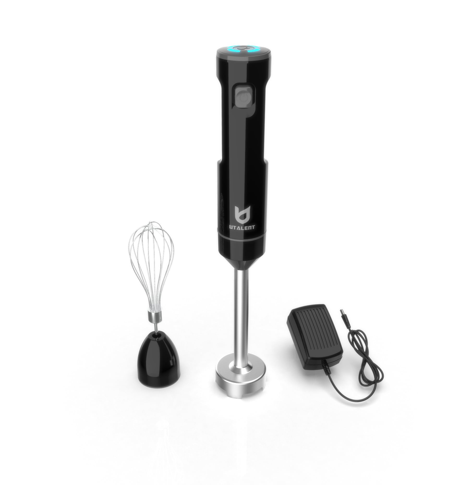 Cordless Hand Blender, UTALENT Variable Speed Immersion Blender handheld Rechargeable, with Fast Charger, Egg Whisk, for Smoothies, Milkshakes, Hummus and Soups – Black