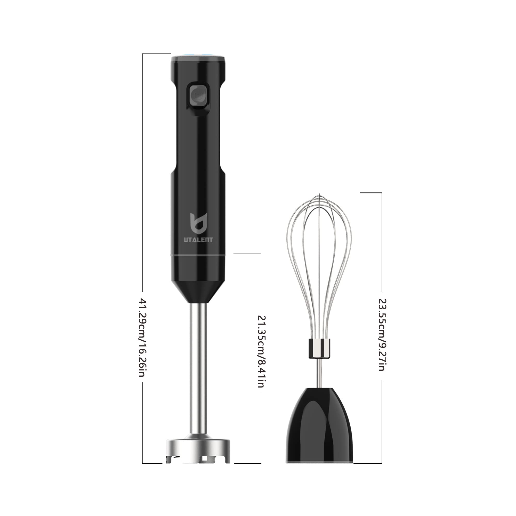Cordless Hand Blender, UTALENT Variable Speed Immersion Blender handheld Rechargeable, with Fast Charger, Egg Whisk, for Smoothies, Milkshakes, Hummus and Soups – Black