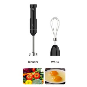 Cordless Hand Blender, UTALENT Variable Speed Immersion Blender handheld Rechargeable, with Fast Charger, Egg Whisk, for Smoothies, Milkshakes, Hummus and Soups – Black