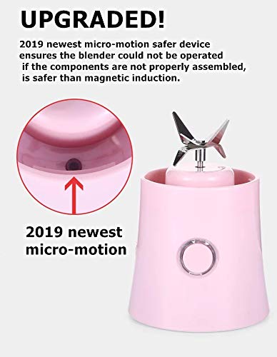 Portable Blender, Smoothie Blender with 16oz Travel Glass Cup and Lid 4000mAh Battery Strong Power Personal Size Blender USB Rechargeable Mini Juicer Cup Travel Blender for with Ice Tray (Pink)