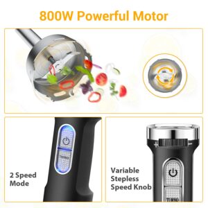 Immersion Blender, Elechomes Hand Blender, 800W Multi-Speed Handheld Blender with Stainless Steel, with 500ML Chopper, 800ML Beaker, Whisk for Smoothie, Baby Food, Sauces, Puree and Soup