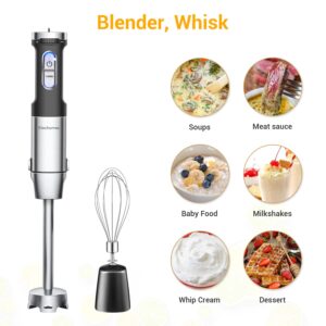 Immersion Blender, Elechomes Hand Blender, 800W Multi-Speed Handheld Blender with Stainless Steel, with 500ML Chopper, 800ML Beaker, Whisk for Smoothie, Baby Food, Sauces, Puree and Soup