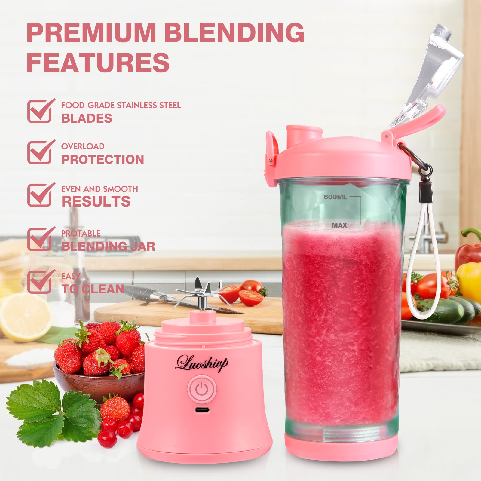 Portable Blender,22 Oz Mini Blender for Shakes and Smoothies,Personal Blender with Rechargeable USB,Fruit,Smoothie,Baby Food Mixing Machine Blender With 6 Blades,for Home,Kitchen,Travel,Sports