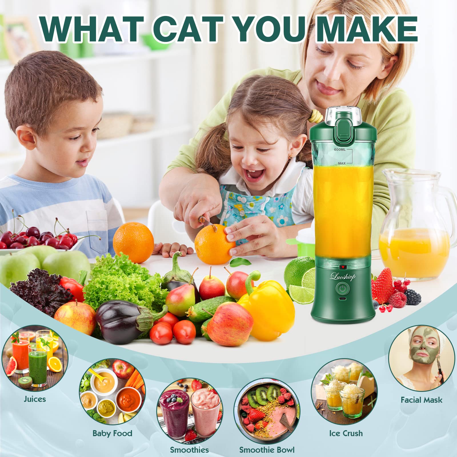 Portable Blender,22 Oz Mini Blender for Shakes and Smoothies,Personal Blender with Rechargeable USB,Fruit,Smoothie,Baby Food Mixing Machine Blender With 6 Blades,for Home,Kitchen,Travel,Sports