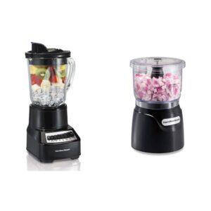hamilton beach wave crusher blender with 14 functions & 40oz glass jar for shakes and smoothies, black & electric vegetable chopper & mini food processor, 3-cup, 350 watts, black