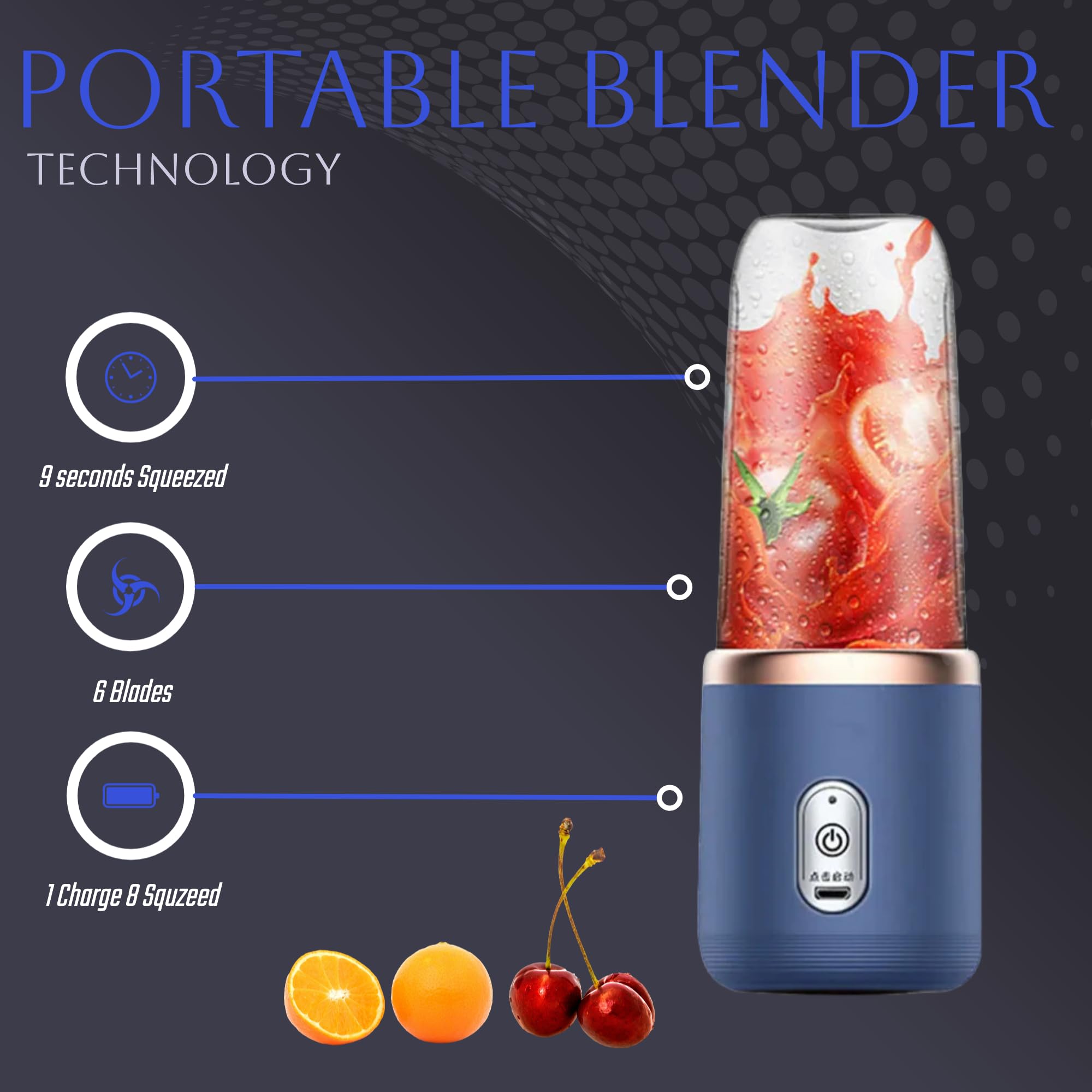 Paramexview® Portable Blender for Juices & Smoothies with 6 blades USB rechargeable 14oz Fusion Blender BPA-free and eco-friendly material