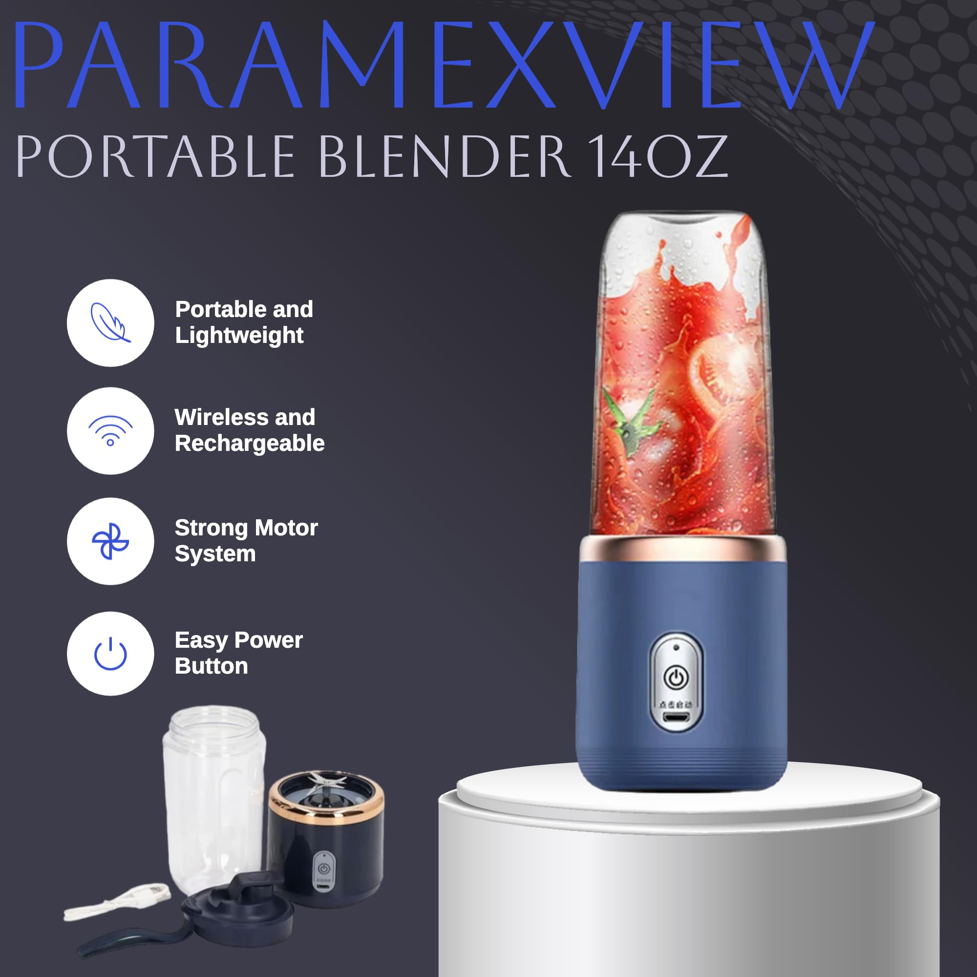 Paramexview® Portable Blender for Juices & Smoothies with 6 blades USB rechargeable 14oz Fusion Blender BPA-free and eco-friendly material